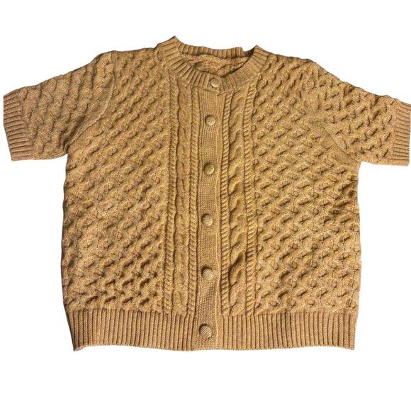 Trending Brown Cableknit Cropped Cardigan Cardi size XL Classic Staple  NWT - Picture 5 of 7